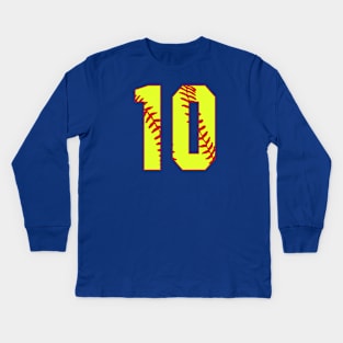 Fastpitch Softball Number 10 #10 Softball Shirt Jersey Uniform Favorite Player Biggest Fan Kids Long Sleeve T-Shirt